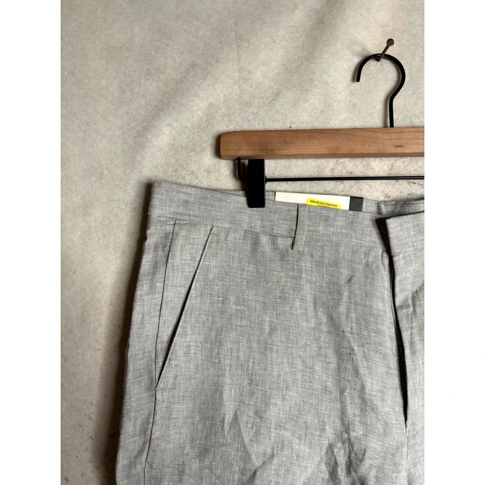 Murano Linen Pants Men's 38x30 Light Gray Relaxed Fit Flat Front Straight Leg